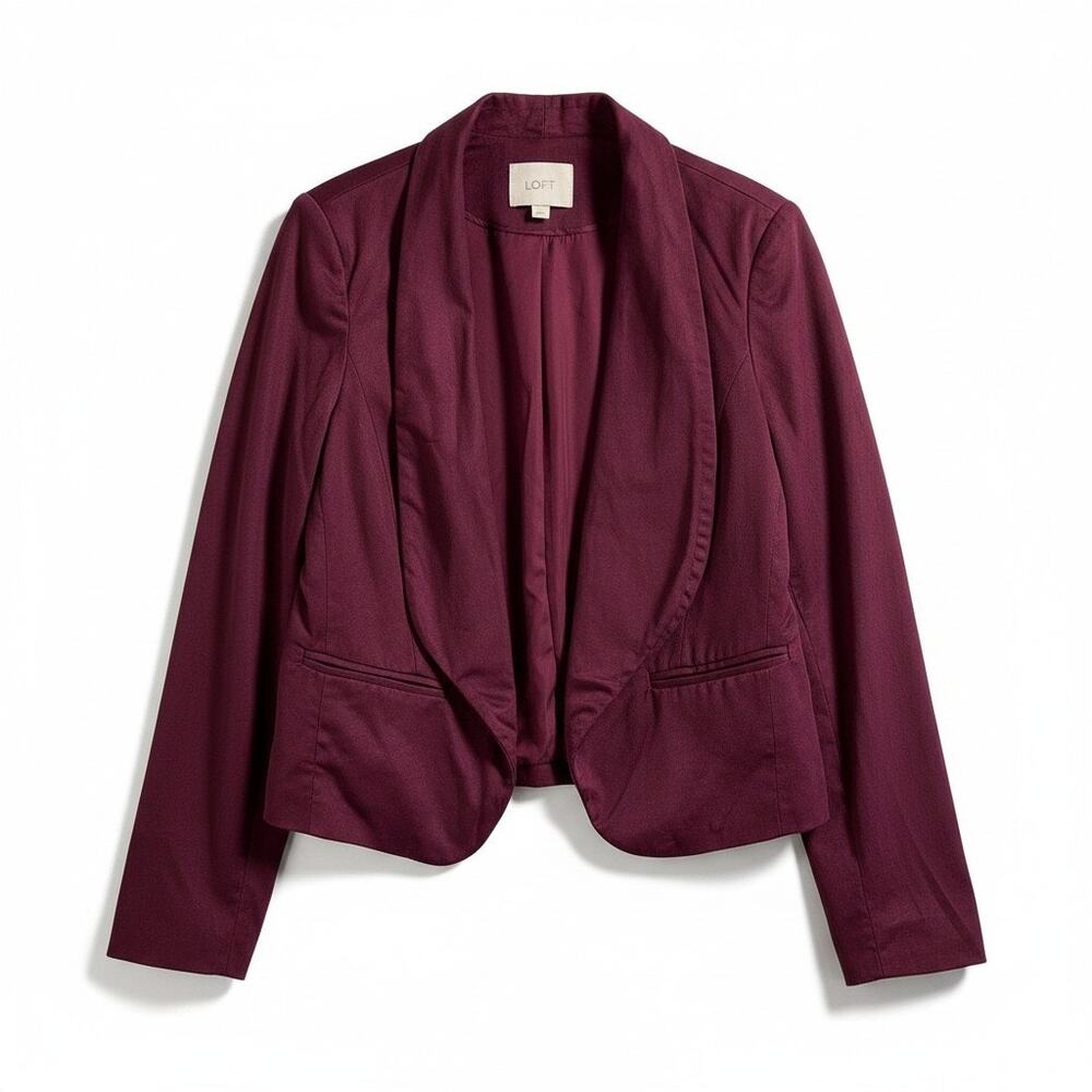 LOFT Womens Open Front Blazer Jacket Burgundy Small Career Office Siren Academia